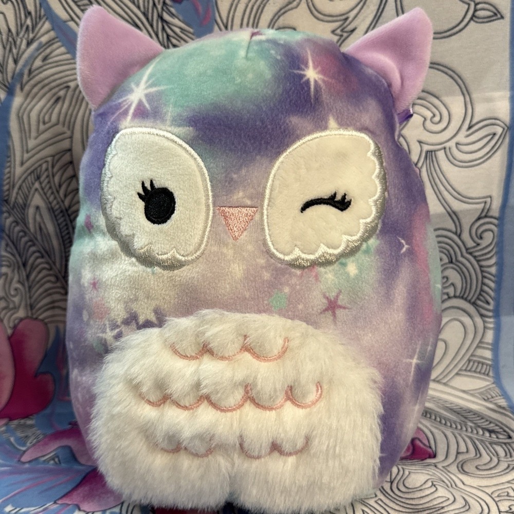 Squishmallows‎ Solina Owl 8" Plush Kellytoy Galaxy Purple/Blue Winking Plush Toy